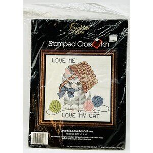 Love Me Love My Cat Stamped Cross Stitch 14 Inch Golden Bee Complete‎ Kit Sealed